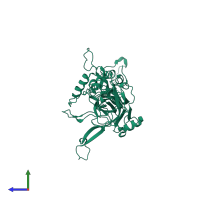 PDB entry 1dzl coloured by chain, side view.