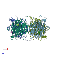 PDB entry 1dzq coloured by chain, top view.