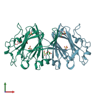 PDB entry 1dzr coloured by chain, front view.