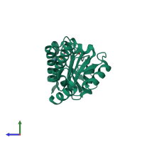 PDB entry 1dzv coloured by chain, side view.