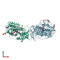 PDB entry 1e03 coloured by chain, front view.