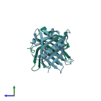 PDB entry 1e06 coloured by chain, side view.