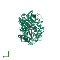 PDB entry 1e0d coloured by chain, side view.