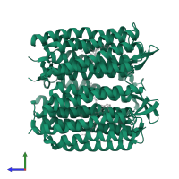 Bacteriorhodopsin in PDB entry 1e0p, assembly 1, side view.