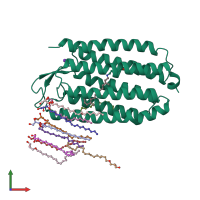 PDB entry 1e12 coloured by chain, front view.