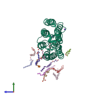 PDB entry 1e12 coloured by chain, side view.