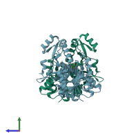 PDB entry 1e19 coloured by chain, side view.