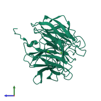 PDB entry 1e1a coloured by chain, side view.