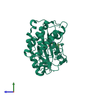 PDB entry 1e1x coloured by chain, side view.