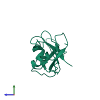 PDB entry 1e21 coloured by chain, side view.