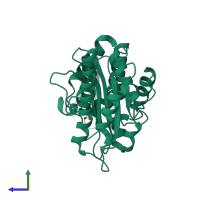 PDB entry 1e25 coloured by chain, side view.