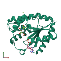 PDB entry 1e2d coloured by chain, front view.