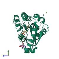 PDB entry 1e2d coloured by chain, side view.