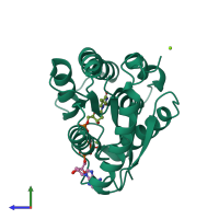 PDB entry 1e2e coloured by chain, side view.