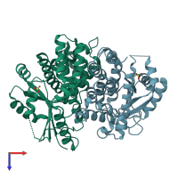 PDB entry 1e2h coloured by chain, top view.