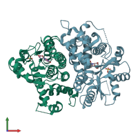 PDB entry 1e2j coloured by chain, front view.