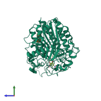 PDB entry 1e2s coloured by chain, side view.