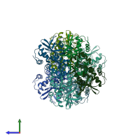 PDB entry 1e2t coloured by chain, side view.