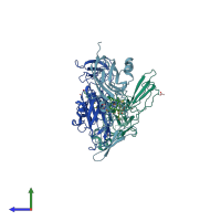 PDB entry 1e2v coloured by chain, side view.