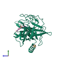 PDB entry 1e36 coloured by chain, side view.