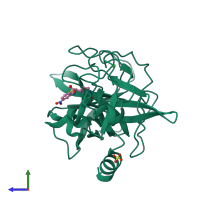 PDB entry 1e38 coloured by chain, side view.
