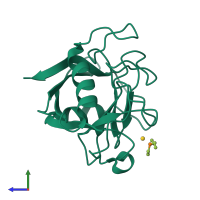 PDB entry 1e3b coloured by chain, side view.