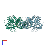 PDB entry 1e3e coloured by chain, top view.