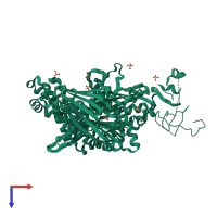 PDB entry 1e3p coloured by chain, top view.