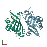 PDB entry 1e3r coloured by chain, front view.