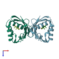 PDB entry 1e3r coloured by chain, top view.