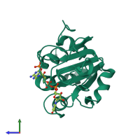 PDB entry 1e3t coloured by chain, side view.