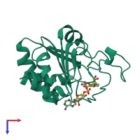 PDB entry 1e3t coloured by chain, top view.