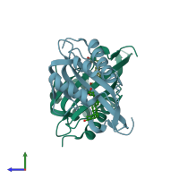 PDB entry 1e3v coloured by chain, side view.