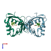 PDB entry 1e3v coloured by chain, top view.