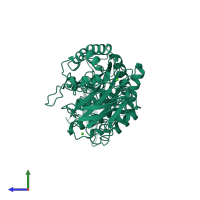 PDB entry 1e3x coloured by chain, side view.