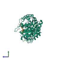 PDB entry 1e3z coloured by chain, side view.