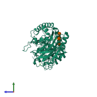 PDB entry 1e40 coloured by chain, side view.