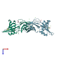 PDB entry 1e42 coloured by chain, top view.