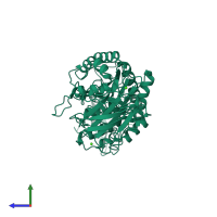 PDB entry 1e43 coloured by chain, side view.
