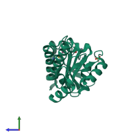 PDB entry 1e47 coloured by chain, side view.