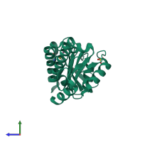 PDB entry 1e49 coloured by chain, side view.