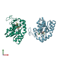 PDB entry 1e4v coloured by chain, front view.