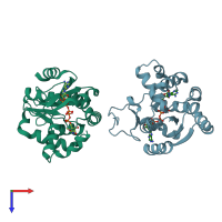 PDB entry 1e4v coloured by chain, top view.