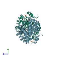 PDB entry 1e51 coloured by chain, side view.