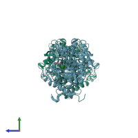 PDB entry 1e56 coloured by chain, side view.