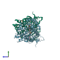 PDB entry 1e5e coloured by chain, side view.
