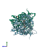 PDB entry 1e5e coloured by chain, side view.