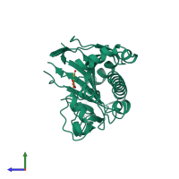 PDB entry 1e5i coloured by chain, side view.