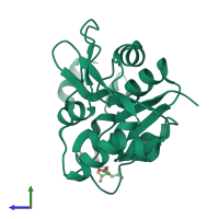 PDB entry 1e5k coloured by chain, side view.
