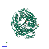 PDB entry 1e5t coloured by chain, side view.